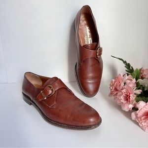 Salvatore Ferragamo SPORT Camel Leather Single Buckle Monk Strap Dress Shoes